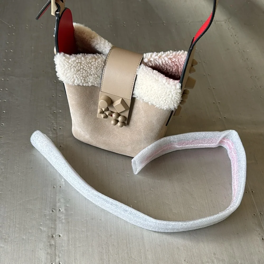 Christian Louboutin atlas carasky shearling beige bag with crossbody strap